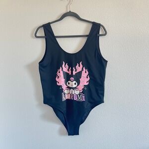 Sanrio Kuromi Black/Pink Flame Graphic Sleeveless Bodysuit XL Mall Goth Punk Y2K
